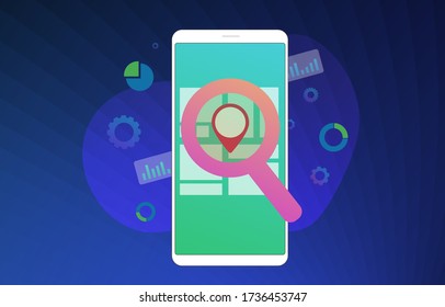 Local SEO flat vector illustration concept. Search Engine Optimization Marketing results based on client geo-positioning and regional. Advertising a local seo store through inbound marketing process.