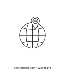 local seo icon, globe with pin symbol, vector graphics, a linear pattern on a white background, eps 10.
