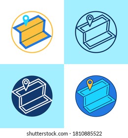 Conjunto de iconos SEO locales en estilo plano y de línea. Símbolo de localización de marketing comercial. Ilustración vectorial.