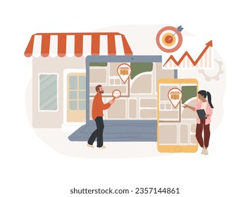 Local SEO isolated concept vector illustration. Local business strategy, website optimization professional service, targeted web search, page menu bar, UI element design vector concept.