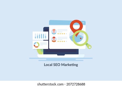 Local SEO, SEO Marketing, Local Business Listing, Business Search - Flat Design Vector Illustration With Icons