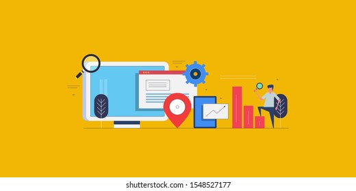 Local seo marketing, Local business optimization, Seo for local business - conceptual vector illustration with icons and character