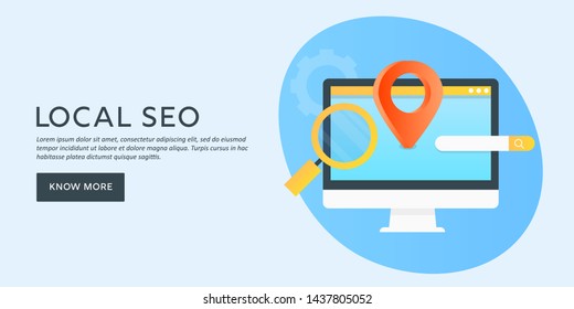 Local seo marketing, local listing, Local  business search - gradient style vector banner with icons and texts