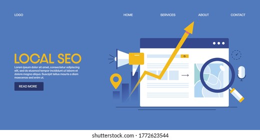 Local SEO marketing, Ranking on Local search result, Local listing on search engine - conceptual vector illustration background