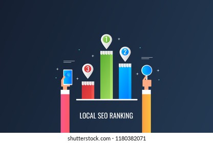 Local SEO Ranking, SEO Local Listing, Local Map Optimization Flat Vector Illustration With Icons