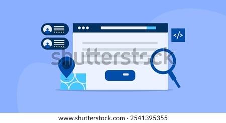 Local SEO service. SEO optimization for local business, Small business SEO, Search engine business listing - vector illustration with icons