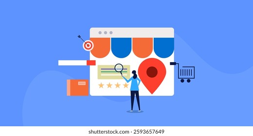 Local SEO for small business, Local listing creation, Business listing on search engine, Search engine optimization - vector illustration background