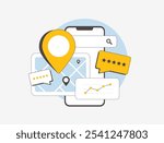 Local SEO for small businesses, featuring maps with huge pins, star seo ratings and customer reviews to boost visibility. Local SEO for attracting nearby customers and enhancing local search rankings