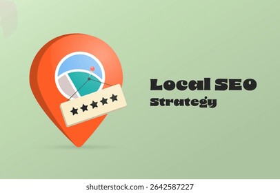 Local seo strategy banner concept. Business map markers shop listings and analytics icons for local search and digital marketing. Local seo strategy modern flat header vector illustration
