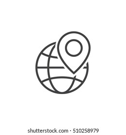 Local seo symbol. Globe and location marker line icon, outline vector sign, linear pictogram isolated on white. logo illustration