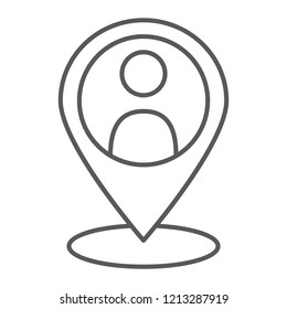 Local seo thin line icon, optimisation and location, pin sign, vector graphics, a linear pattern on a white background, eps 10.