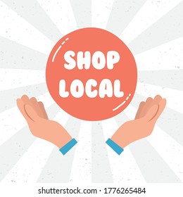 local shop campaign with hands lifting lettering vector illustration design