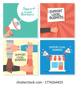 local shop campaign with letterings and set icons vector illustration design