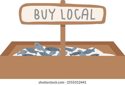 Local Shop Fish In Box Vector Illustration