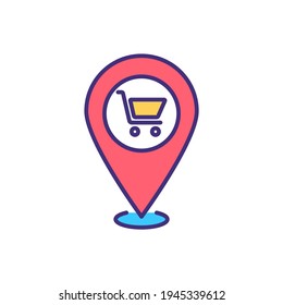 Local shopping RGB color icon. Buying productions, clothing and day-to-day items brom local business. Spending money on locally-sourced goods and services. Isolated vector illustration