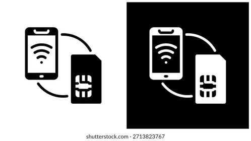 Icono Local De La Tarjeta Sim Fijado En Fondo Blanco Y Negro