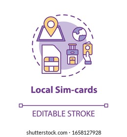 Local sim-card concept icon. Mobile operator. International connection. 4g microchip. Roaming idea thin line illustration. Vector isolated outline RGB color drawing. Editable stroke