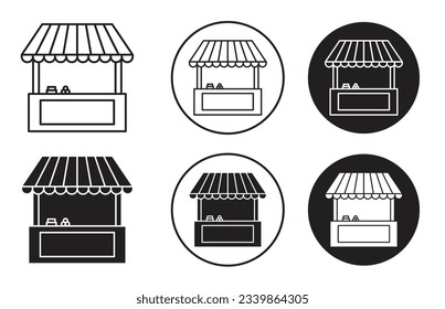 Local stall icon set. street market food stand line vector symbol. oneline marketplace sign. simple local store or shop in black filled and outlined style. suitable for mobile app, and website UI