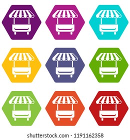 Local stall icons 9 set coloful isolated on white for web