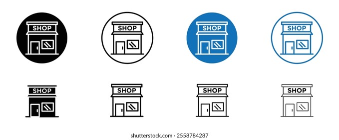 Local store icon set in black and blue colors