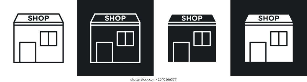 Conjunto de iconos de tienda local. Símbolos de Vector en colores blanco y negro.