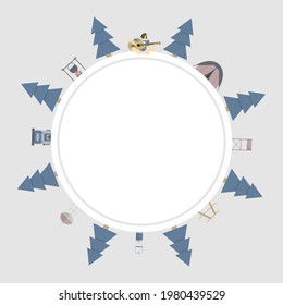 Local summer vacation camping background. Vector template for poster or banner.