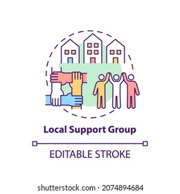 Local support group concept icon. Rehabilitation types. Support person in disease treatment. Health abstract idea thin line illustration. Vector isolated outline color drawing. Editable stroke