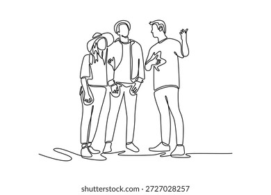 Un guía turístico local está explicando la historia. Concepto de toque personal. Diseño de dibujo de línea única. Ilustración gráfica de Vector