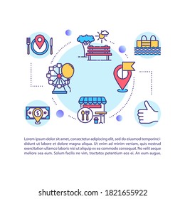 Local tourism ideas concept icon with text. Culinary tourism. Amusement parks and leisure time. PPT page vector template. Brochure, magazine, booklet design element with linear illustrations