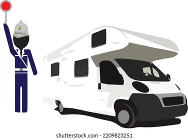 local urban policeman controls camper-