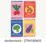 Local vegetable market artwork for t shirt print, poster, sticker and other uses. Vegetable love club. Vegetable stamp set design. 