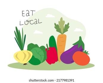 Local Vegetables Production. Eat Local. Vector Illustration