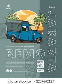 Local Vehicle an auto rickshaw Bemo from Jakarta Indonesia hand drawn Illustration