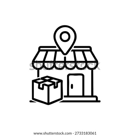 Local warehouse location and parcel delivery black and white vector icon for logistics and shipping services
