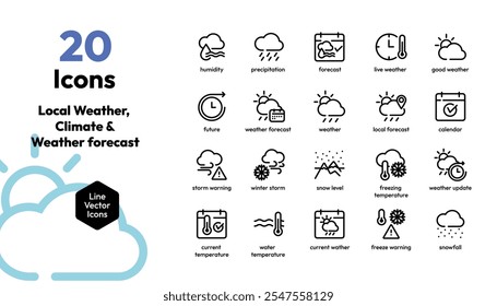 Local Weather and Forecast Icon Pack: Stunning icons for rain, sun, storms, snow and more. Ideal for apps, weather dashboards and designs. Fully customizable for any project!