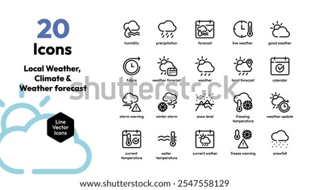 Local Weather and Forecast Icon Pack: Stunning icons for rain, sun, storms, snow and more. Ideal for apps, weather dashboards and designs. Fully customizable for any project!