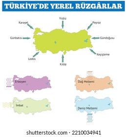 Local winds in Turkey (Geographic Maps)Coğrafya Haritaları, Dağ Meltemi, Dağ Meltemi Rüzgar, Rüzgarlar, Karayel, Poyraz, Yıldız, Lodos, Meltem, İmbat, Ertezyen, Keşişleme, Yıldız, Keşişleme, Rüzgar