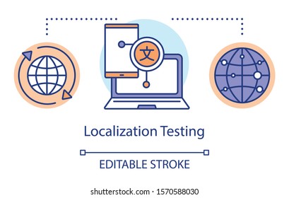 Localization testing concept icon. Checking language idea thin line illustration. Software testing process. Indicating issues and problems. Vector isolated outline drawing. Editable stroke