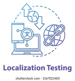 Localization testing concept icon. Software development stage idea thin line illustration. Application programming, IT project management. Customizing app. Vector isolated outline drawing