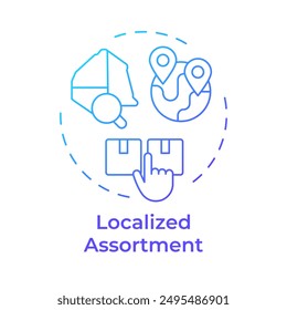 Localized assortment blue gradient concept icon. Regional products. Local produce. Merchandise planning. Round shape line illustration. Abstract idea. Graphic design. Easy to use in article