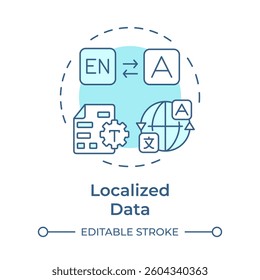Localized data soft blue concept icon. Adaption for markets, regions, languages. Key product information. Round shape line illustration. Abstract idea. Graphic design. Easy to use in presentation