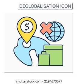 Localized Future Color Icon.Local Market. Selling Products Only In Local Countries. No International Exchange. Globalisation Concept. Isolated Vector Illustration