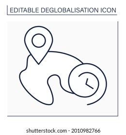 Localized Future Line Icon. Renew Social And Spiritual Well-being By Promoting Systemic Shift Towards Economic Localization.Globalisation Concept. Isolated Vector Illustration. Editable Stroke