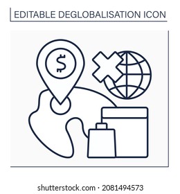 Localized Future Line Icon.Local Market. Selling Products Only In Local Countries. No International Exchange. Globalisation Concept. Isolated Vector Illustration. Editable Stroke