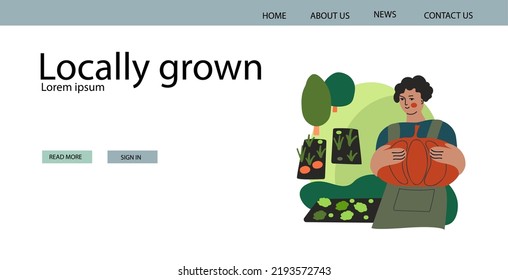 locally grown, Agriculture, garden and farm. Vector illustration of gardener.