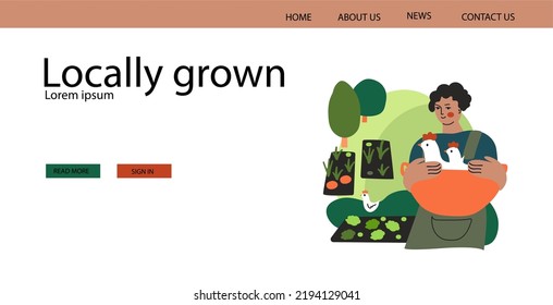 locally grown, Agriculture, organic farm. Vector flat banner illustration 