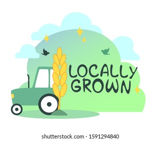 Locally grown concept flat design. Small people work on large object. Green palette