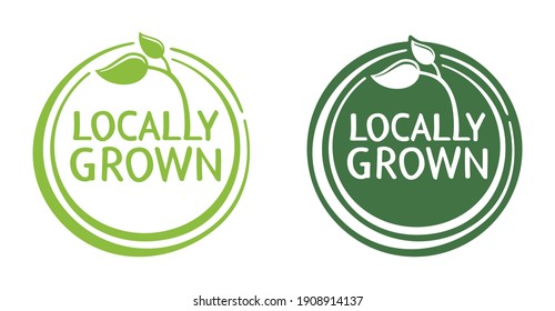 Locally grown emblem, stamp or slogan - eco-friendly emblem for packaging of regional farming fruits or vegetables - isolated vector pictogram