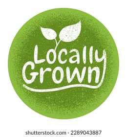 Locally grown emblem, stamp or slogan - eco-friendly emblem for packaging of regional farming fruits or vegetables - pictogram with grungy texture