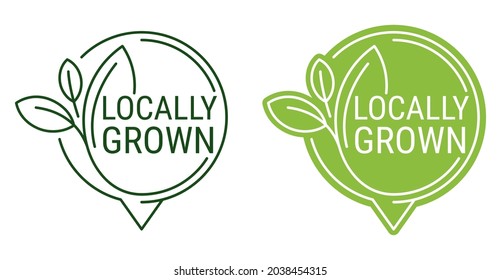 Locally grown flat stamp or slogan - eco-friendly emblem for packaging of regional farming fruits or vegetables - isolated vector pictogram